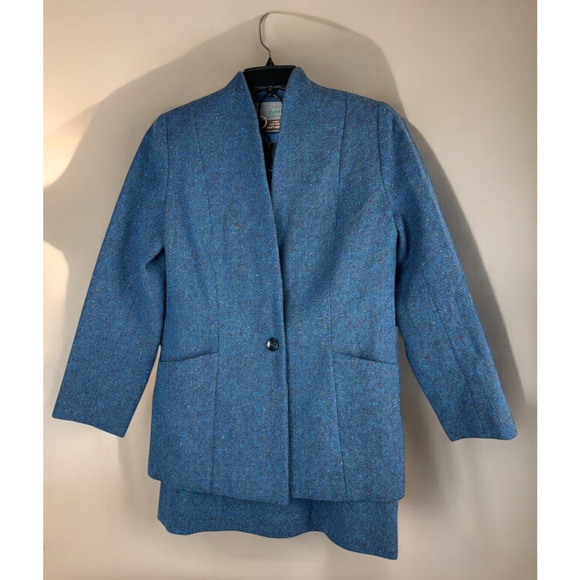 Donegal Wool Handwoven Made in Ireland Tweed Blazer & Skirt Set Blue No Size - Picture 14 of 14